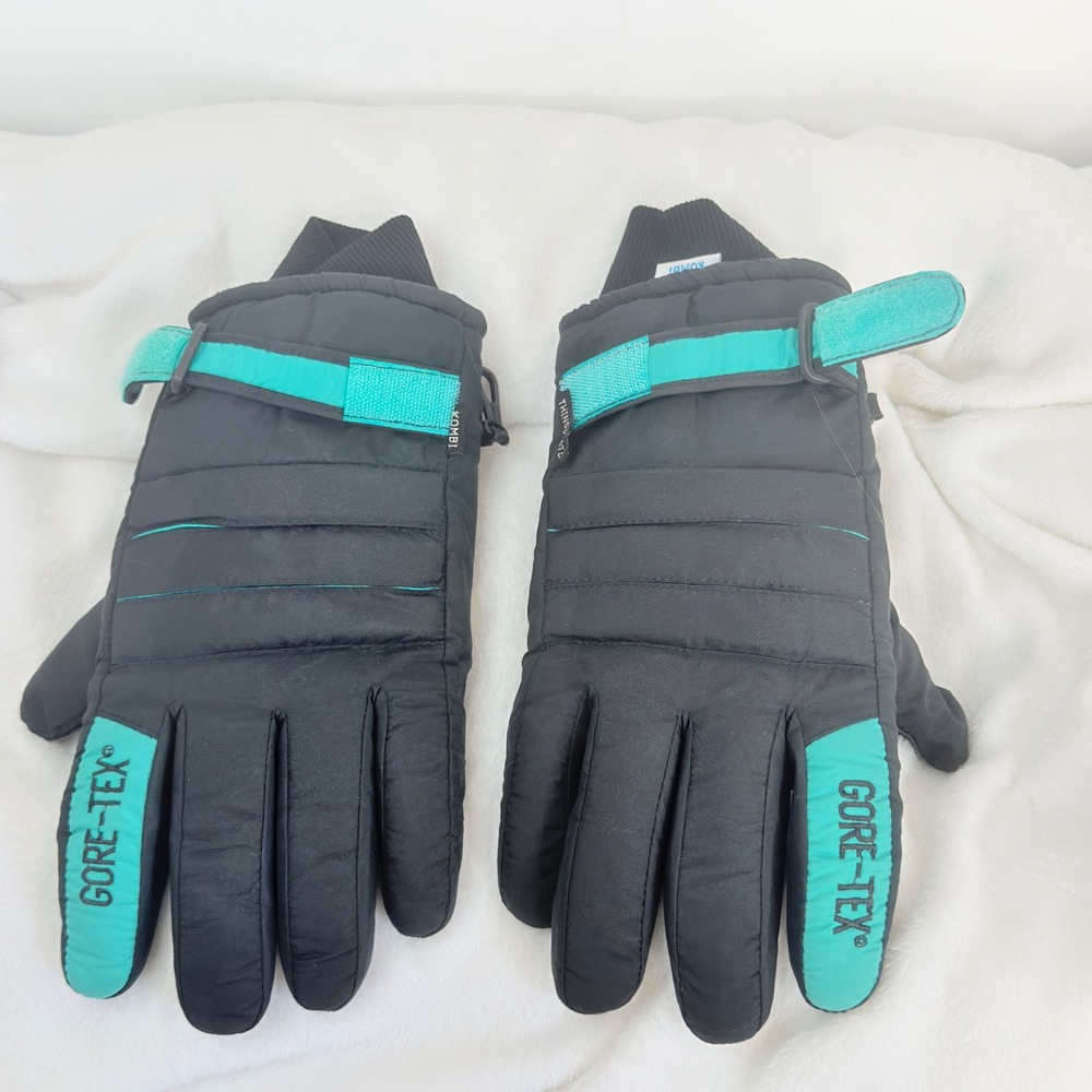 Kombi Gore-Tex Ski Gloves Mens XL Black Teal Excellent Thinsulate Leather Palm